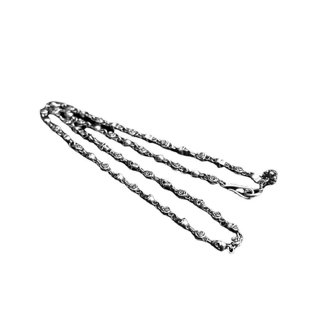 Silver S925 Sterling Silver Skull Necklace Vintage Thai Silver Rose Letter