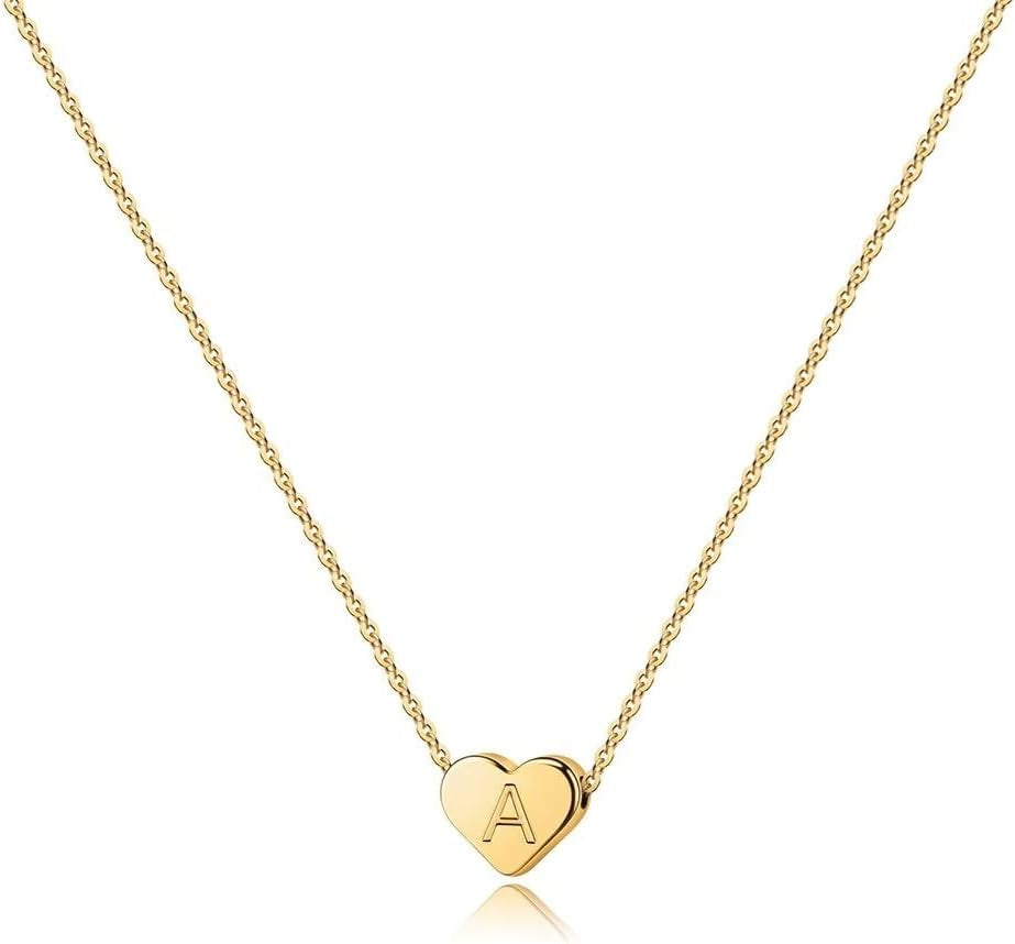 Golden Heart Initial Necklace – 14K Gold Plated Letter Pendant, Personalized Gift for Women & Girls