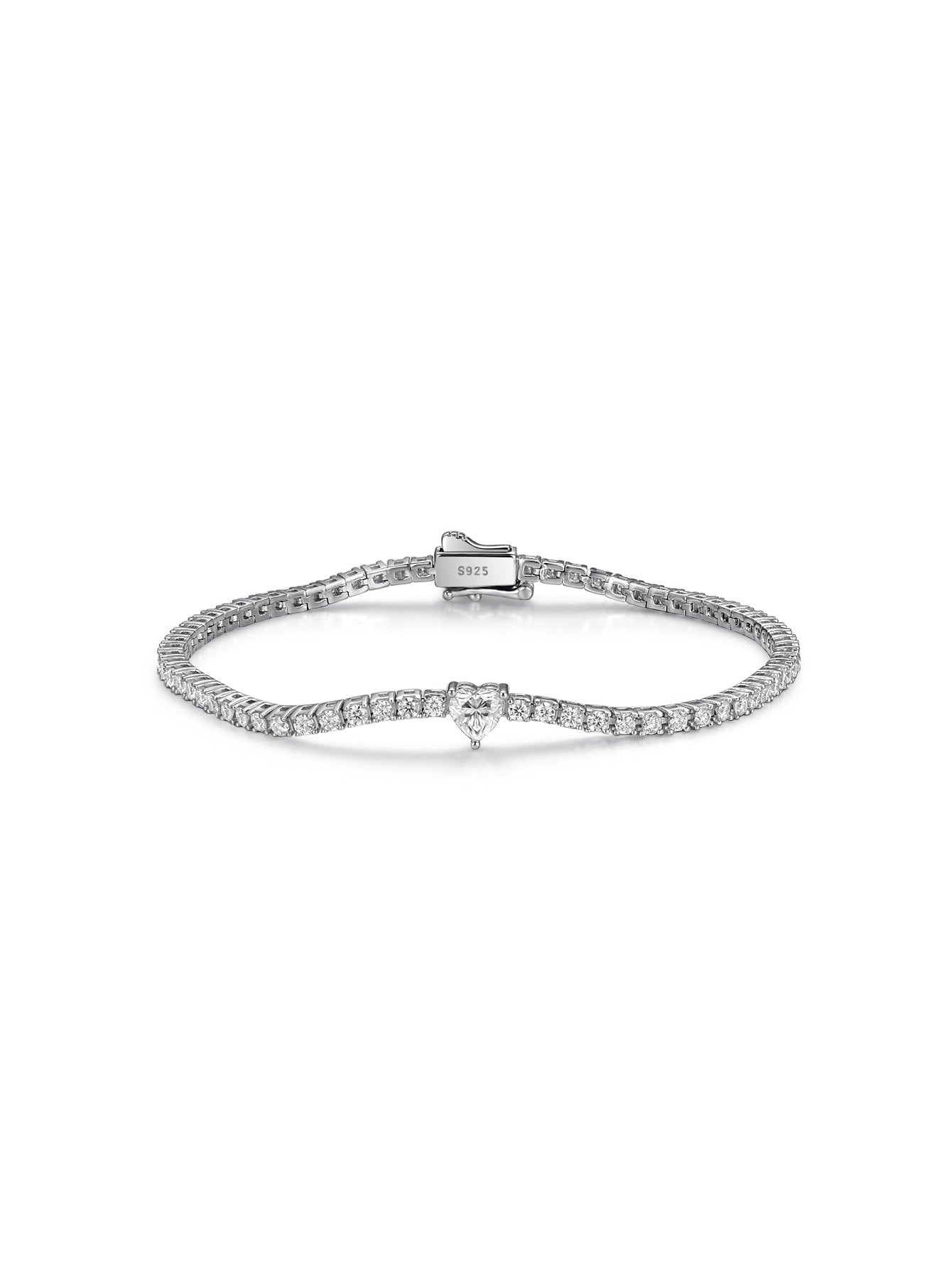 S925 Silver Heart-shaped Moissanite Bracelet