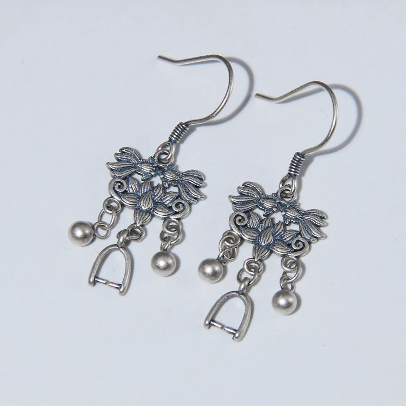 925 Silver Retro Ethnic Style Ear Hook Women's Sterling Silver Koi Earrings