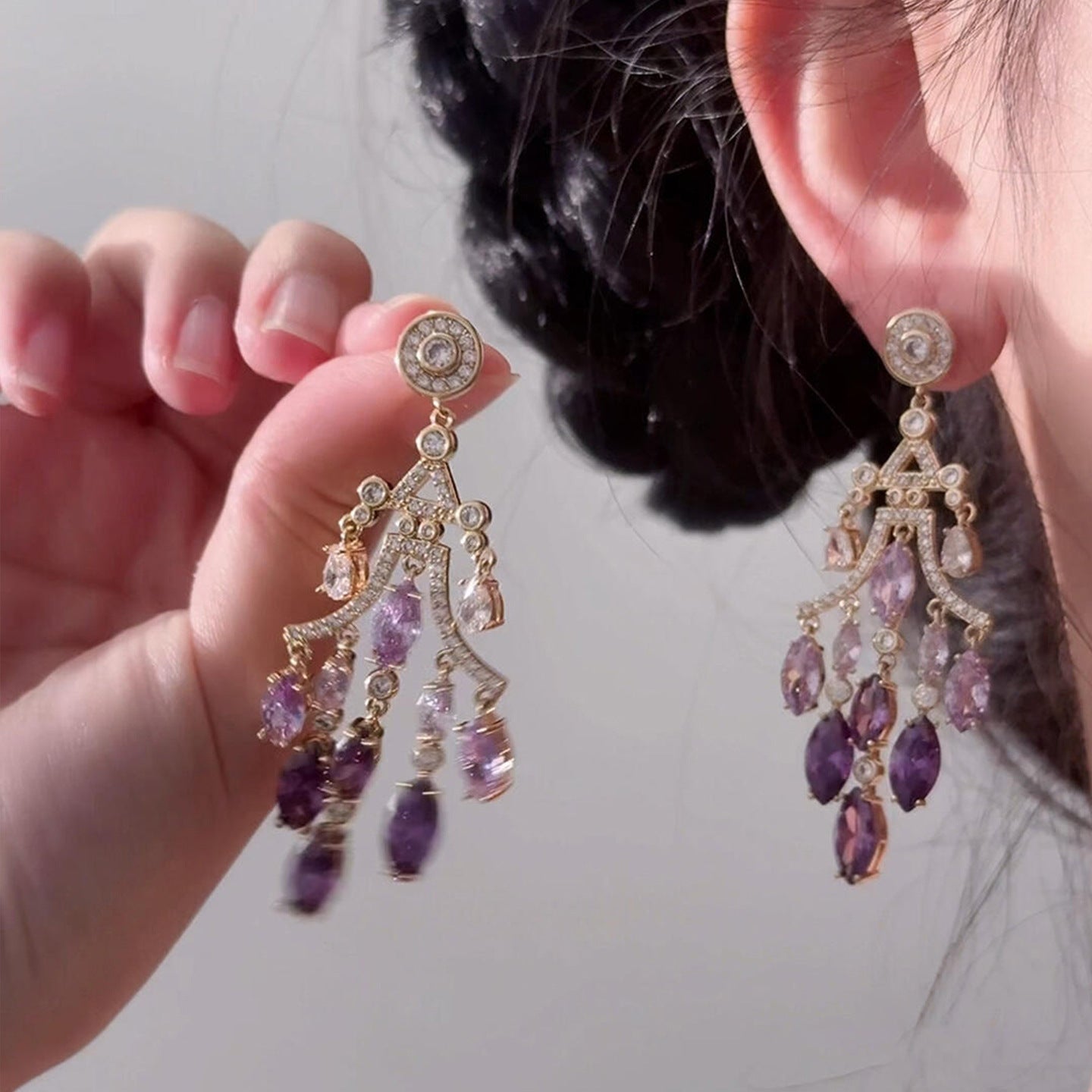 Silver Needle Hot Sale Rhinestone Zircon Water Drop Butterfly Tassel Earrings