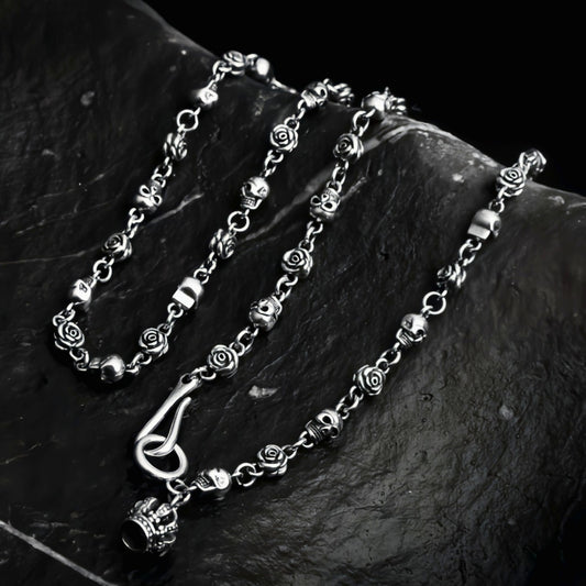 Silver S925 Sterling Silver Skull Necklace Vintage Thai Silver Rose Letter