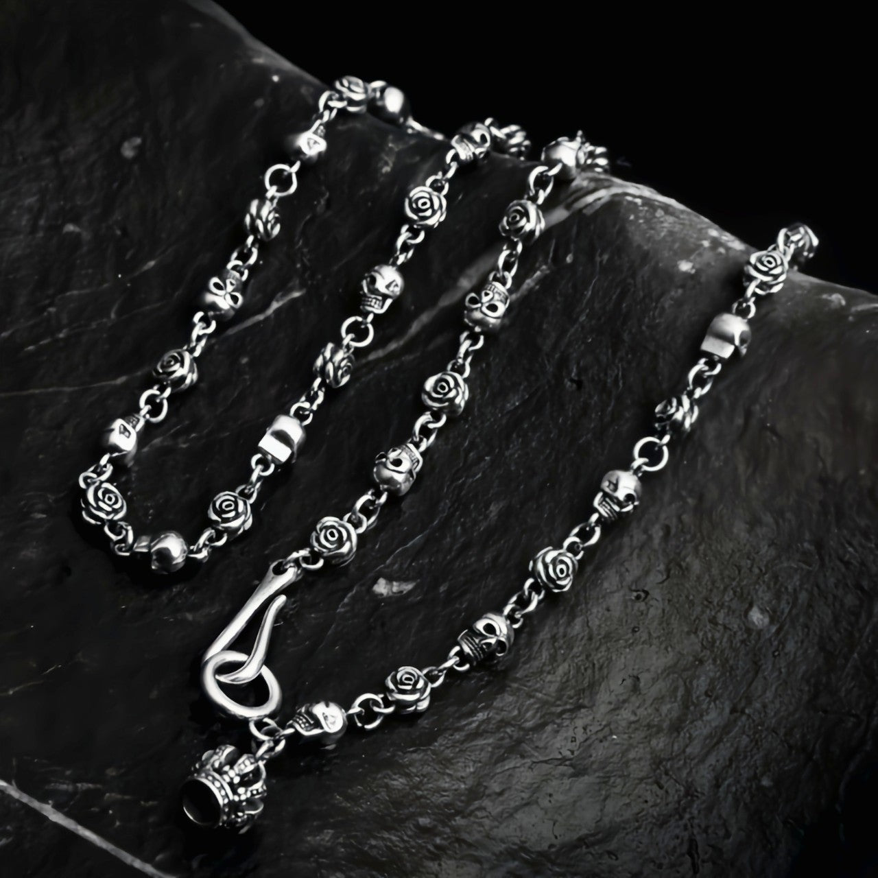 Silver S925 Sterling Silver Skull Necklace Vintage Thai Silver Rose Letter