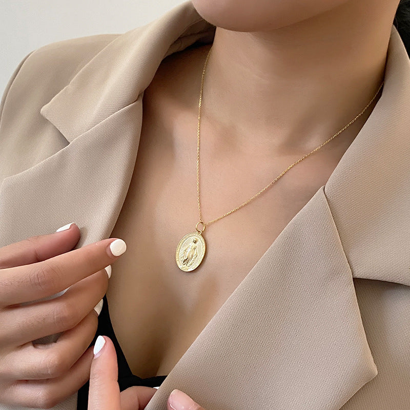 S925 Sterling Silver Vintage Embossed Portrait Pendant