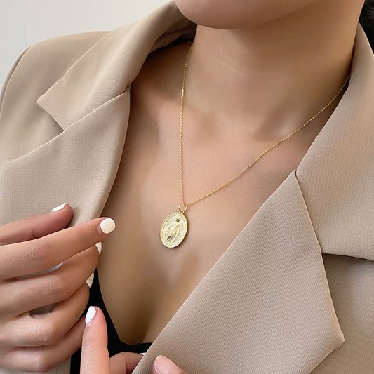 S925 Sterling Silver Vintage Embossed Portrait Pendant