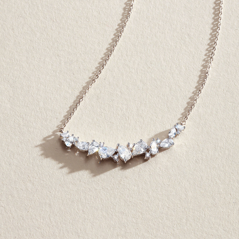 Silver Wisteria Flower Smile Necklace Zircon Women