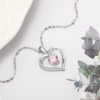 Personalized And Customizable Lettering Name Sterling Silver Heart-shaped Stone Necklace
