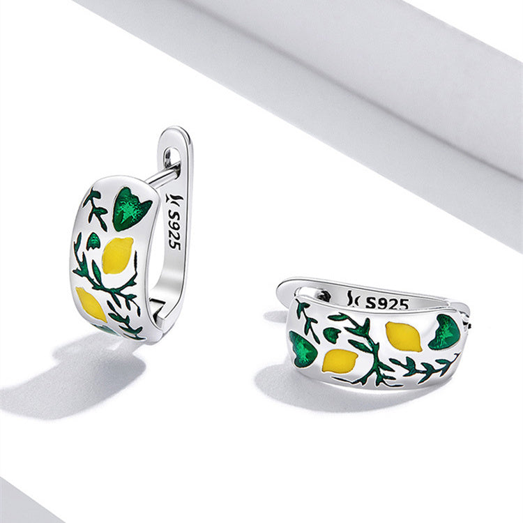 Green Leaf Lemon French Elegant S925 Silver Earrings
