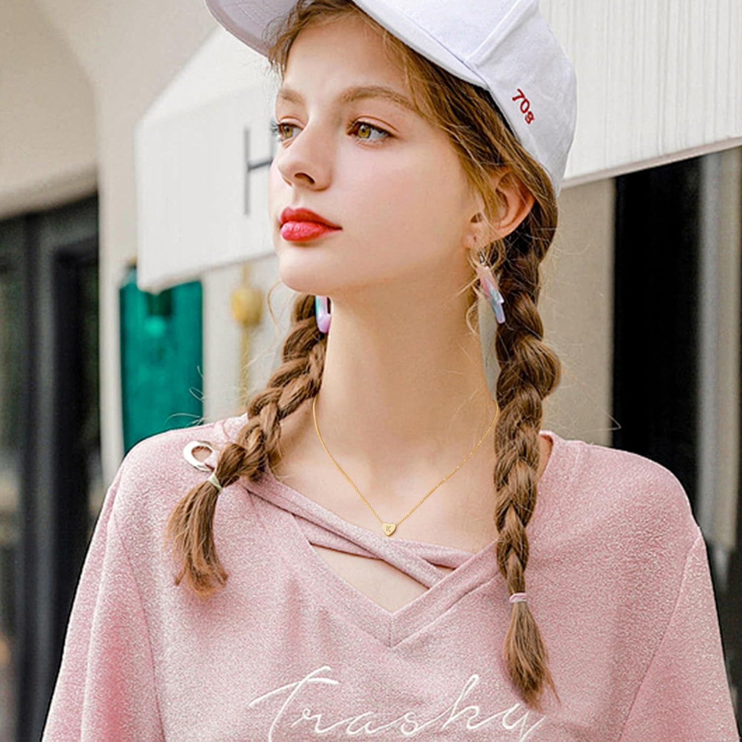 Golden Heart Initial Necklace – 14K Gold Plated Letter Pendant, Personalized Gift for Women & Girls