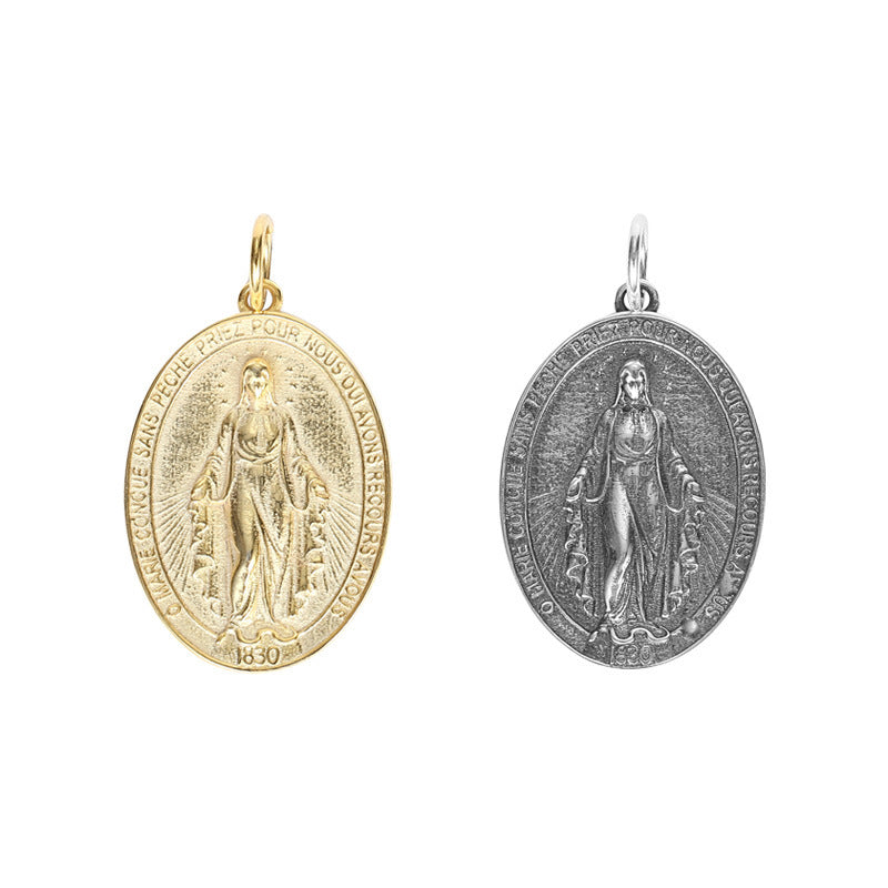 S925 Sterling Silver Vintage Embossed Portrait Pendant