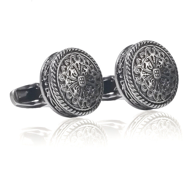 Carved Antique Silver Greek Royal Pattern Cufflinks High-end