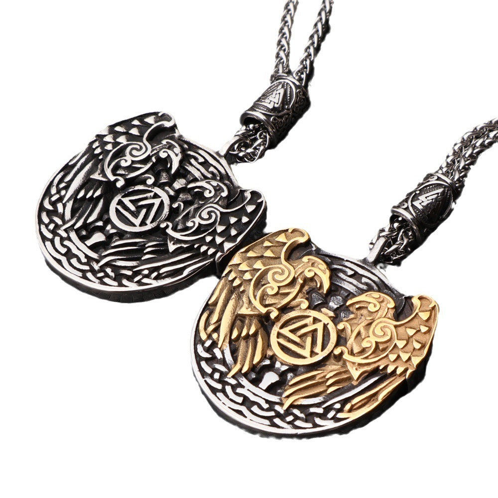 Double-sided Crow Titanium Steel Vintage Pendant For Men