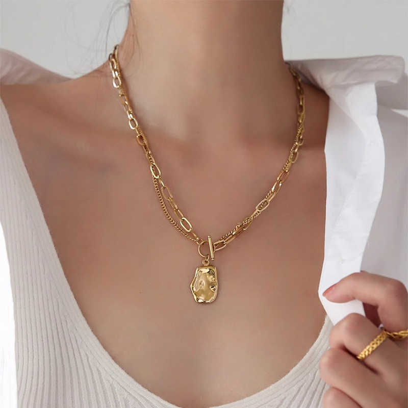 Special-shaped Oval Double-layer OT Buckle Long Twin Necklace