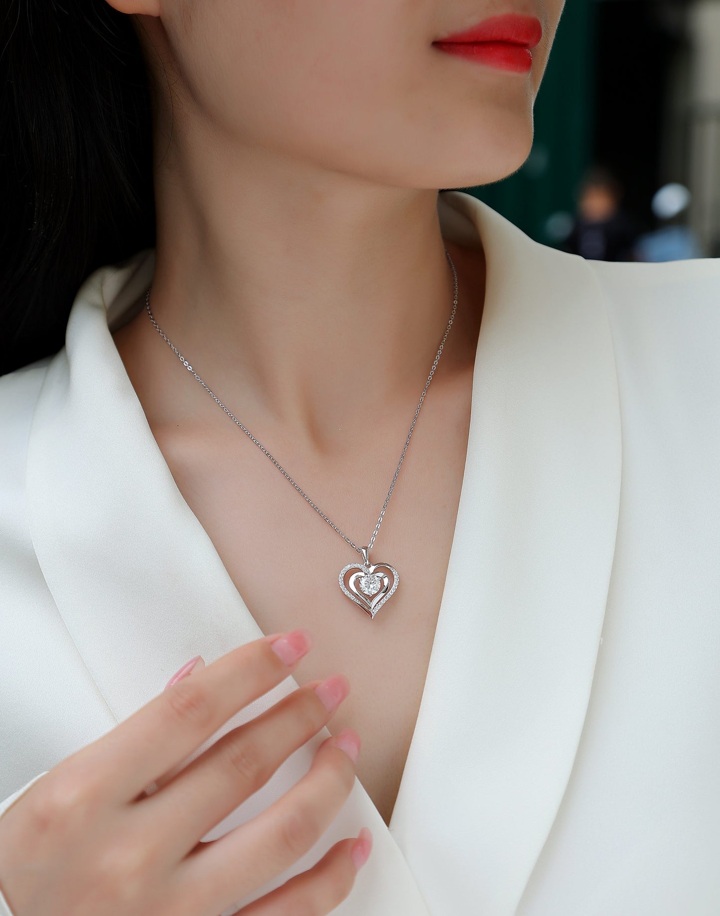 Heart-to-heart Connection - A Fashionable And Luxurious Diamond Jewelry Pendant Set With 1-carat Moissan Diamond S925 Sterling Silver And Platinum Plating