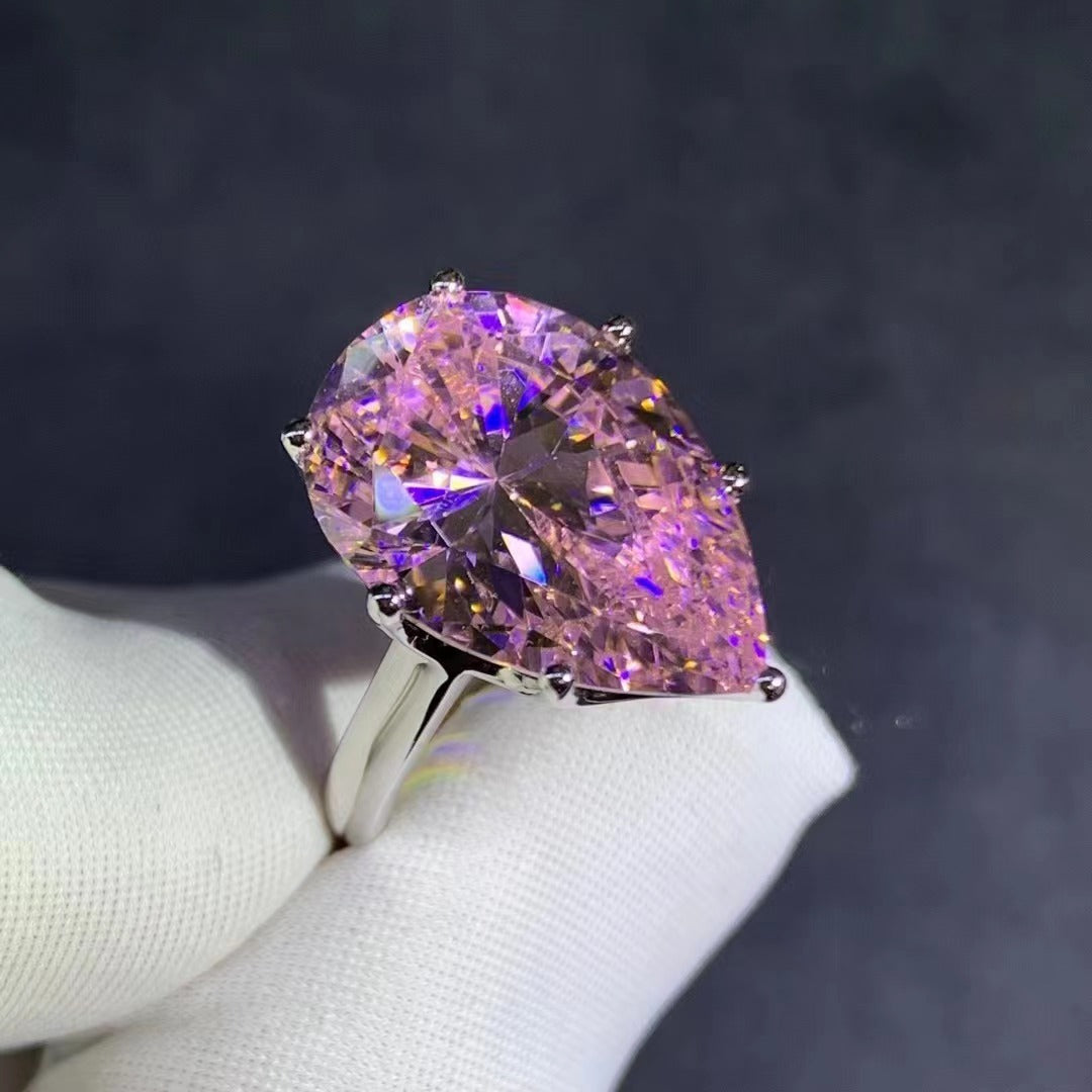 Drop-shaped Diamond Cut Yellow High Carbon Rhinestone Ring